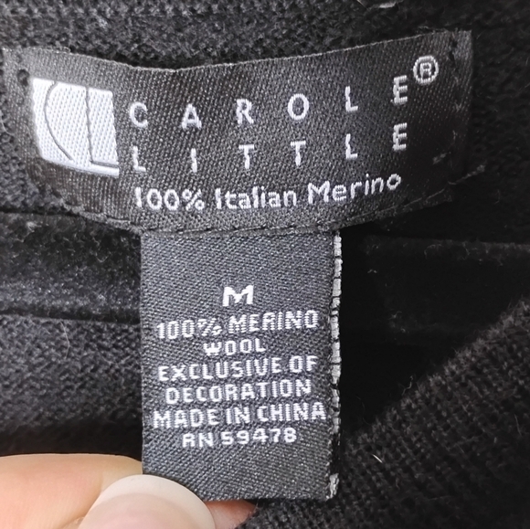 Carole Little Merino Wool Sweater M Satin Floral Appliqué Dressy Feminine Modest - Picture 5 of 6